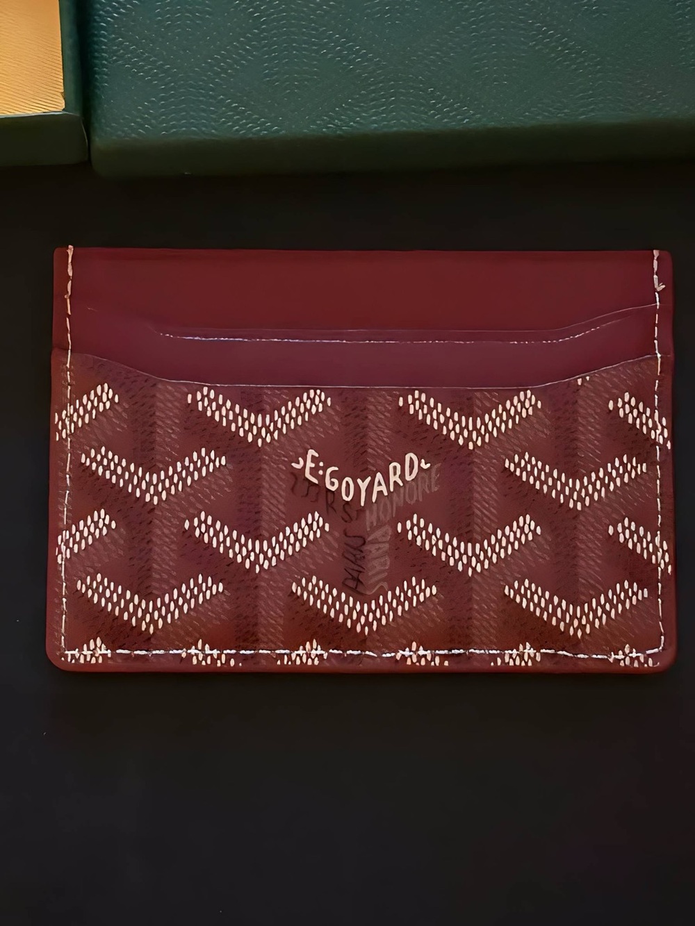 Goyard Burgundy Chevron Card Holder
